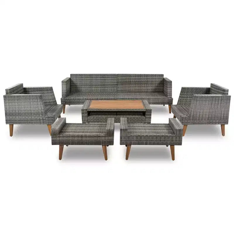 Whisen 6-Pieces All Weather PE Wicker Sofa Set, Outdoor Rattan sofa With Double Cushions