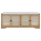 Whisen Rustic Wood Storage Bench, Entryway Shoe Bench with Removable Cushion, Adjustable Shelves