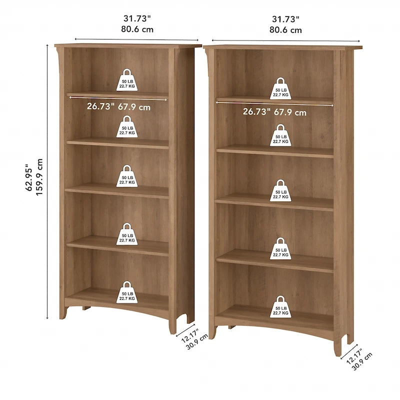 Salinas Tall 5-shelf Bookcase (Set of 2) by Bush Furniture