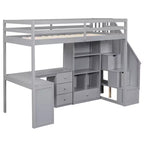 Twin Size Loft Bed with L-Shaped Desk, 3 Drawers, Cabinet, Staircase Storage, Solid Pine/MDF Build