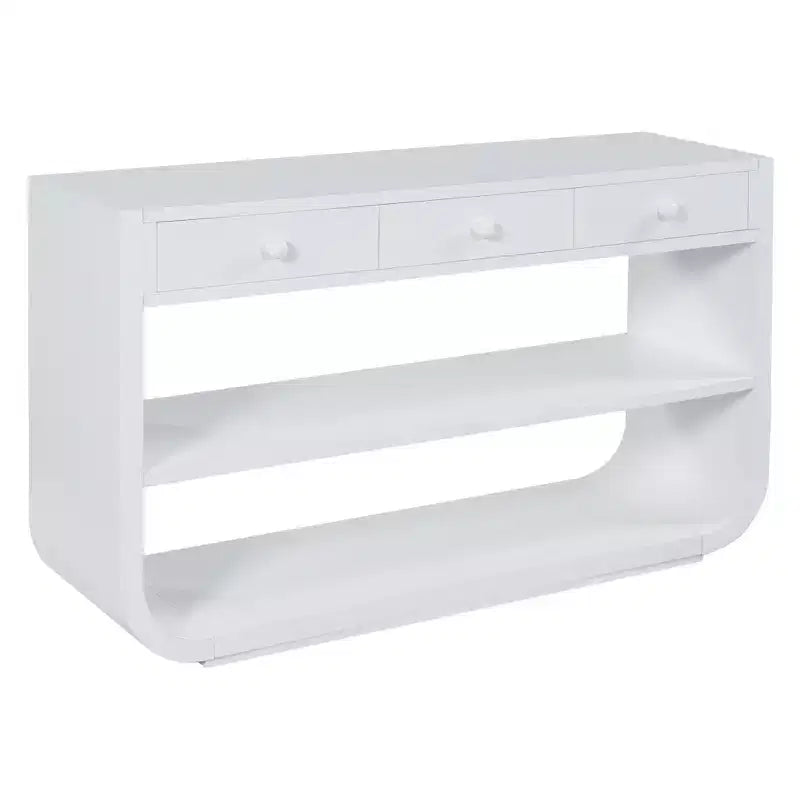 ModernLuxe Curved Console Table Entryway Table Sofa Side Table Display Stand Accent Table with 3 Soft-Close Drawers & 2 Open Shelves