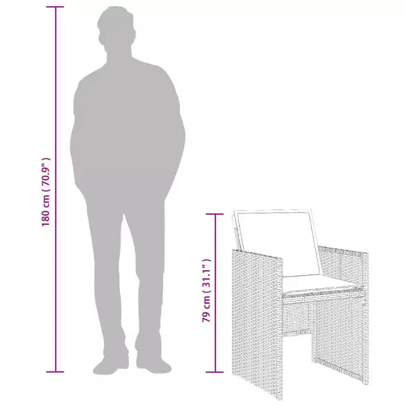 vidaXL Patio Dining Set with Cushions, Garden Table and Chairs, Gray Poly Rattan