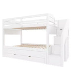 Whisen Twin XL Bunk Bed Frame with Trundle, Bunk Bed with Storage, Bunk Bed with Solid Wood, Storage Staircase, Wardrobe, 3Drawer, for Kids