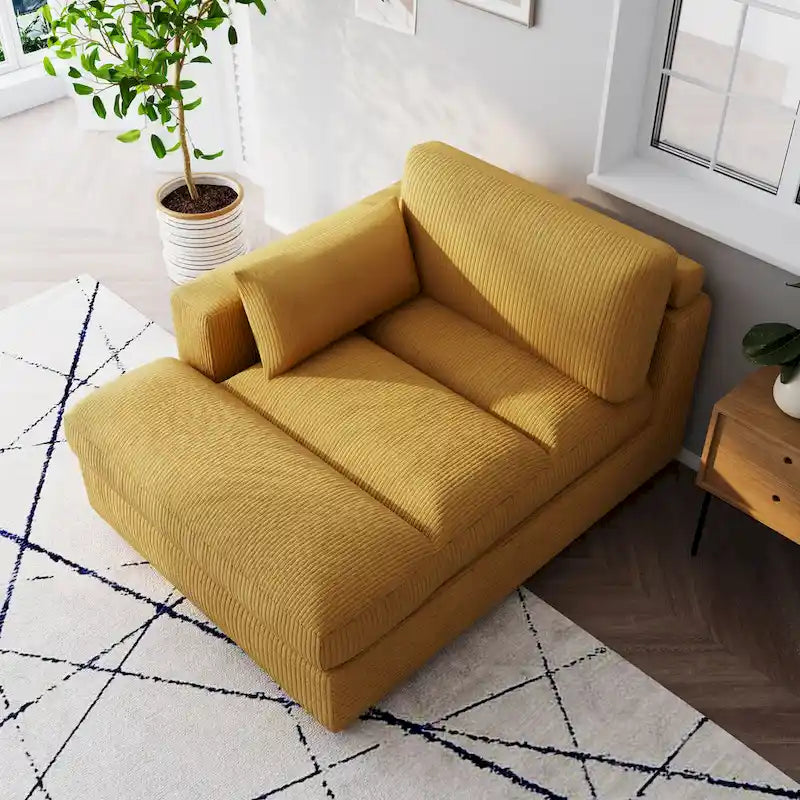 Oversize Corduroy Chaise Lounge Modular Sectional Sofa with Pillow