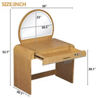Makeup Vanity Table with Large Mirror and Touch Screen, Vanity Desk with Large Drawer and Arched Corner, Dressing Table for Bedroom