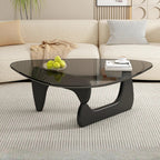 Triangular Wood Glass Top Coffee Table
