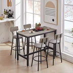 5 Piece Dining Table Set, Bar Table Set with 4 Upholstered Stools, Wooden Backrest, Ring-Shaped Footrest, for Living Room Study Dining Room