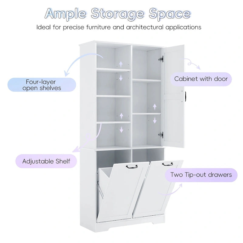 Bathroom Storage Cabinet with Drawers, Tilt-Out Laundry Hamper, Multiple Storage Space, Open Shelve, Adjustable Shelf