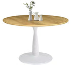 5-Piece Round Dining Set, 37 Pedestal Table with Wood-Look Top and Upholstered Curved Chairs, Modern Style-Panipeachy