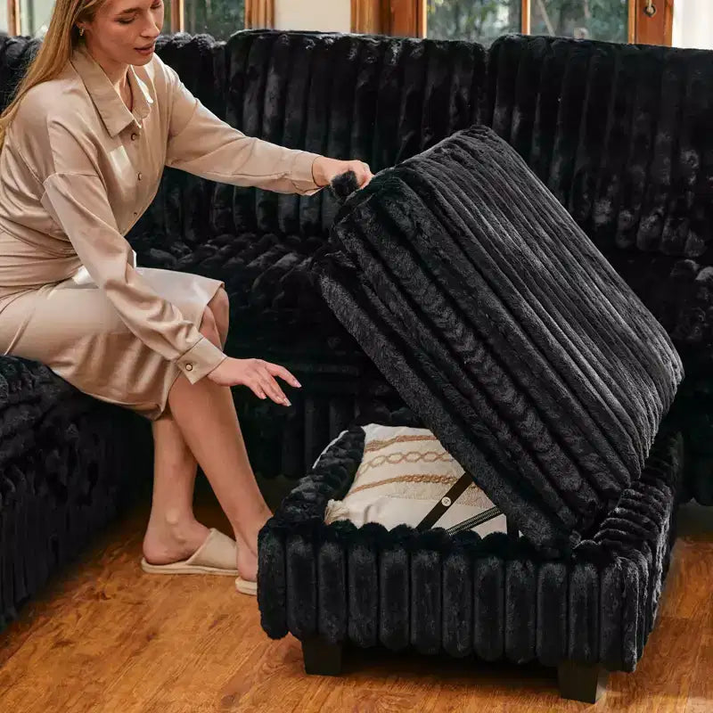 Belffin Corduroy Fabric Ottoman with Storage Ottoman for Modular Sectional Couch
