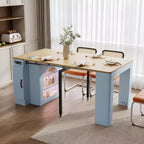 Whisen Extendable Dining Table, Mobile Rolling Island Table with 3 Removable Middle Leaves, Storage Cabinet