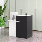 Costway Front Reception Counter Desk Checkout Office Desk with Open Shelf & Lockable Drawer White/Brown/Black