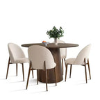 5-Piece Round Dining Set, 46 Walnut-Tone Pedestal Table and Armless Upholstered Chairs, for Breakfast Nooks-Panipeachy