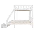 Full Over Twin & Twin Bunk Bed for 3, Wooden Triple Bunk Bed with 2 Storage Drawers, can be Divided into 3 Separate Beds