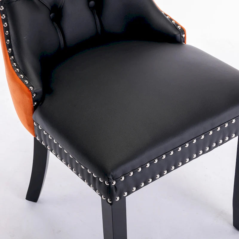 High Back Dining Chairs Set of 2, Upholstered PU Leather Kitchen Chairs Side Chair with Rear Handle Wood Legs