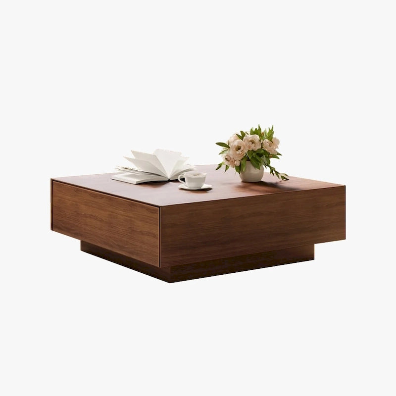 Mid Century Modern Coffee TableMinimalist Wood Veneer Coffee Table with Storage for Living Room, Fully-assembled