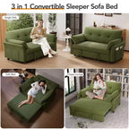 Dyonery 51 3-in-1 Sleeper Sofa Bed, Convertible Loveseat with Pull-Out Bed, Adjustable Backrest, Linen Couch