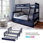 Max & Lily Solid Wood Bunk Bed, Twin over Full with Storage Trundle and Ladder for Kids
