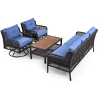 4-Pieces Outdoor Rattan Conversation Sofa Set with Swivel Chairs and Coffee Table