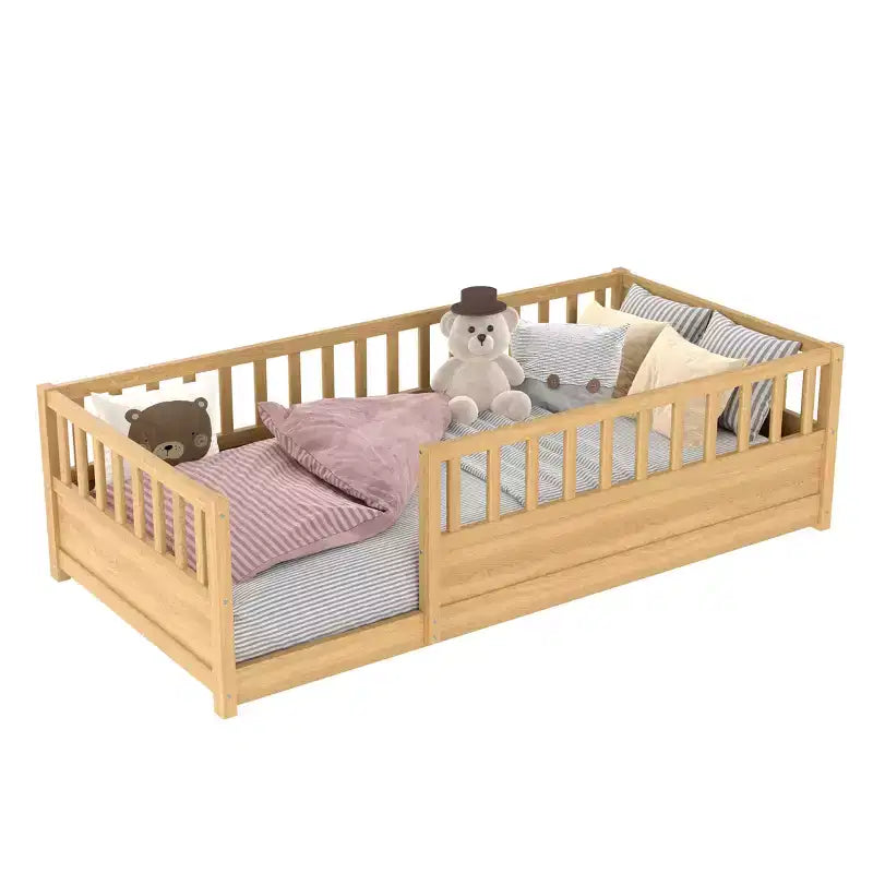 GDFStudio Rowan Pine Wood Floor Bed with Super High Security Barrier