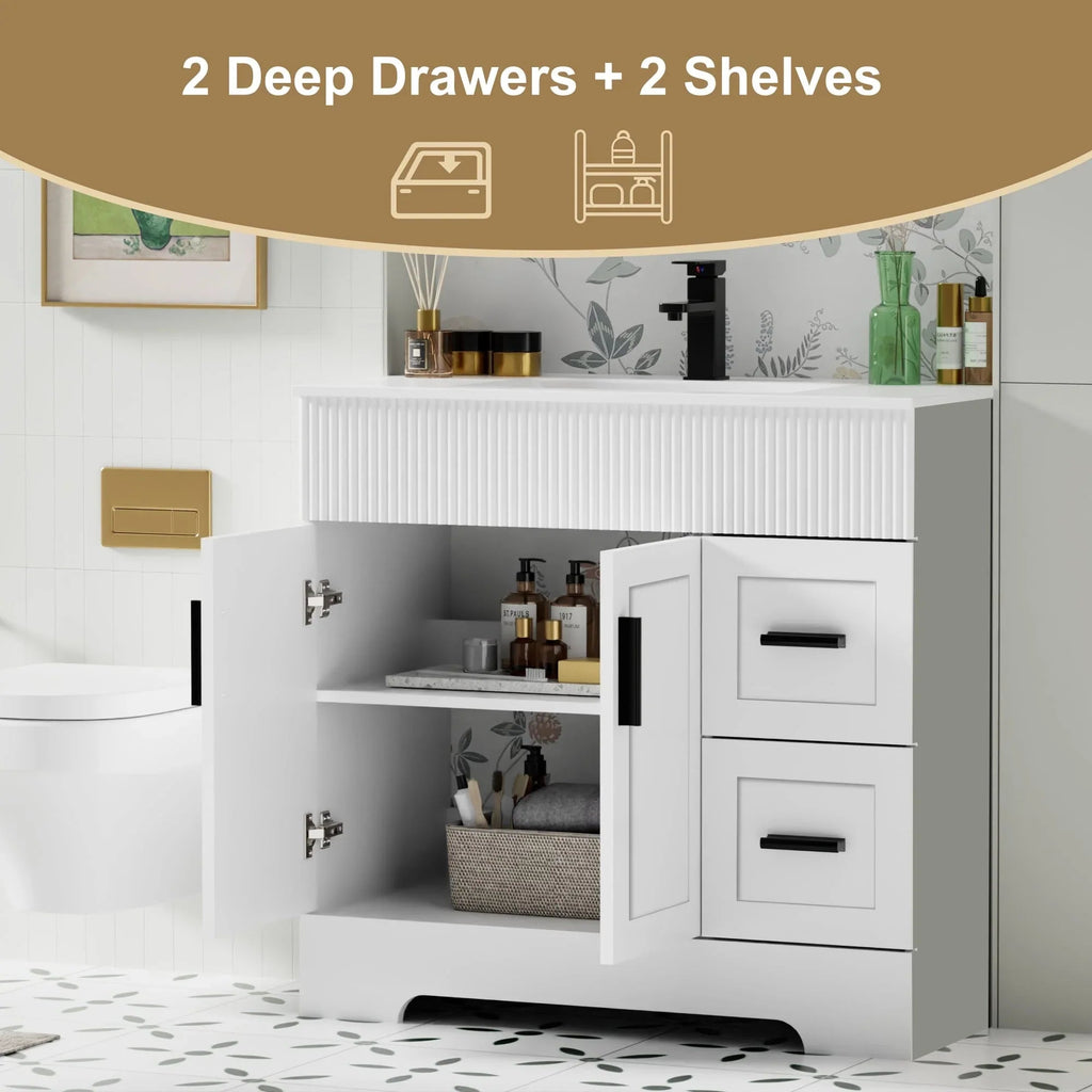 Wavy Line 30/36/48 Bathroom Vanity Set with Sink & Faucet