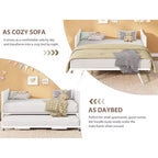 Twin Size Daybed with Trundle, Metal Frame with Wavy Wood Grain Headboard, Lockable Casters, Space-Saving Sofa Bed, No Box Spring Needed