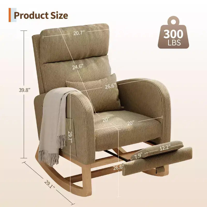 Modern Soft Rocking Chair with Pillow & Side Pockets, for Living Room, Bedroom