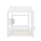 Twin Size Floor House Bed, Kids Montessori Playhouse Bed with Storage Shelf and Roof Design