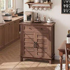 31.5 Rustic Storage Cabinet, with Slatted Doors, 3-Tier Adjustable, Double Door Locker, for Kitchen, Dining Room, and Home Office