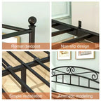 Queen Size Canopy Metal Bed Frame with Vintage Headboard and 12.4 Under-Bed Storage