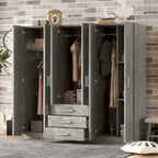 6-Doors Wooden Wardrobe Storage with 3 Big Drawers for Bedroom