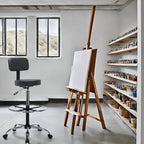 Height Adjustable Drafting Stool - With Premium Leather, Rolling Wheels