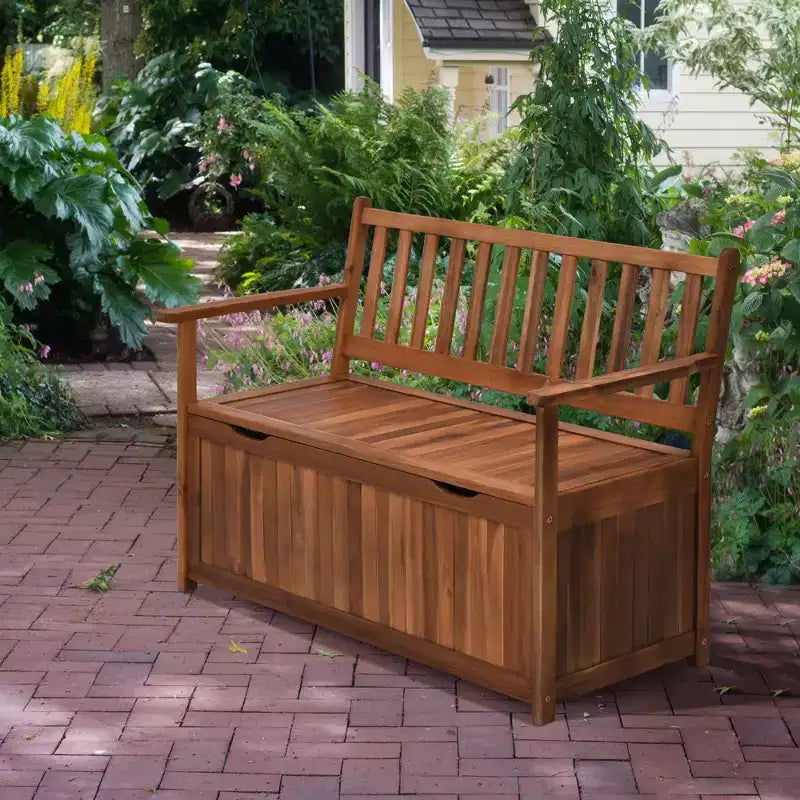 Outsunny 41 Gallon Outdoor Storage Bench, Wooden Deck Box with Inner Waterproof PE Lining, 2-Seat Container for Patio Garden Balcony Yard