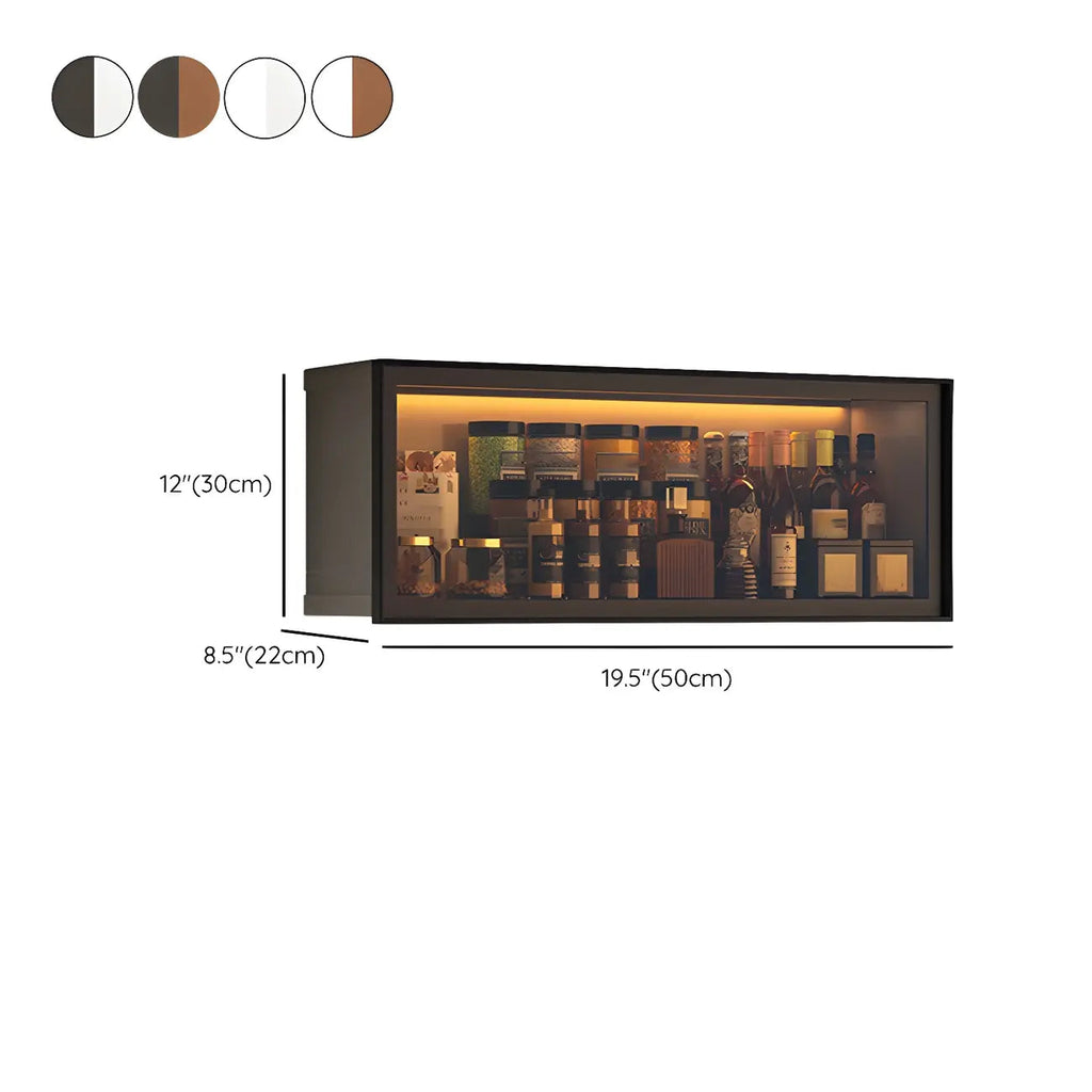 Grey Metal Floating Mounted Glass Kitchen China Cabinet