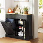 HOMCOM Tilt Out Trash Can Cabinet with Drawers, Farmhouse Kitchen Cabinet with Hidden Trash Can for Kitchen