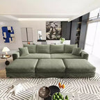 102.4 Plush Corduroy 4-Seat Convertible Sofa with Ottomans - Green