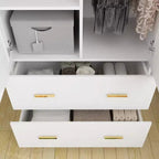 Hitow Armoire Double Drawer Mirrored Door Closet Zoned Storage