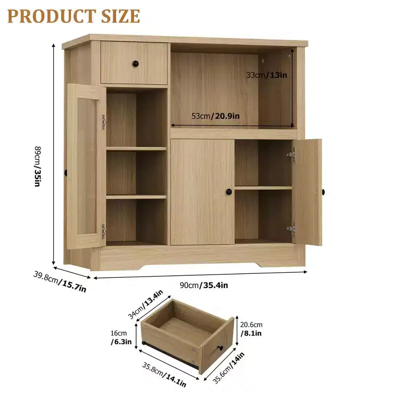White & Walnut Kitchen Microwave Cabinet - 3-Door Pantry Storage Buffet with Adjustable Shelves for Dining Room, Living Room & Hallway