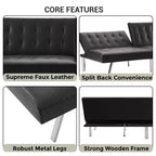 Tufted Split Back Futon Sofa Bed, Convertible Sofa bed with Chrome Legs