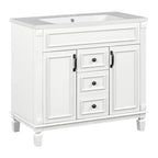 36 Modern Bathroom Vanity with Top Sink and Mirror Cabinet,2 Doors and 2 Drawers