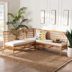 Capella Modern Bohemian Honey Rattan 3-Piece Dining Nook Banquette Set