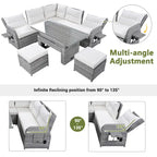 Outdoor Rattan Sectional Sofa Set with Adjustable Table & Recliners