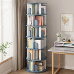 Brown Cylindrical Wooden Rotating Open-Back Bookcase