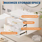 Modern Floating Bathroom Vanity Set with Basin - Wall-Mounted Cabinet with Soft-Close Storage Drawer and Gold Handle, 24 or 30 Size