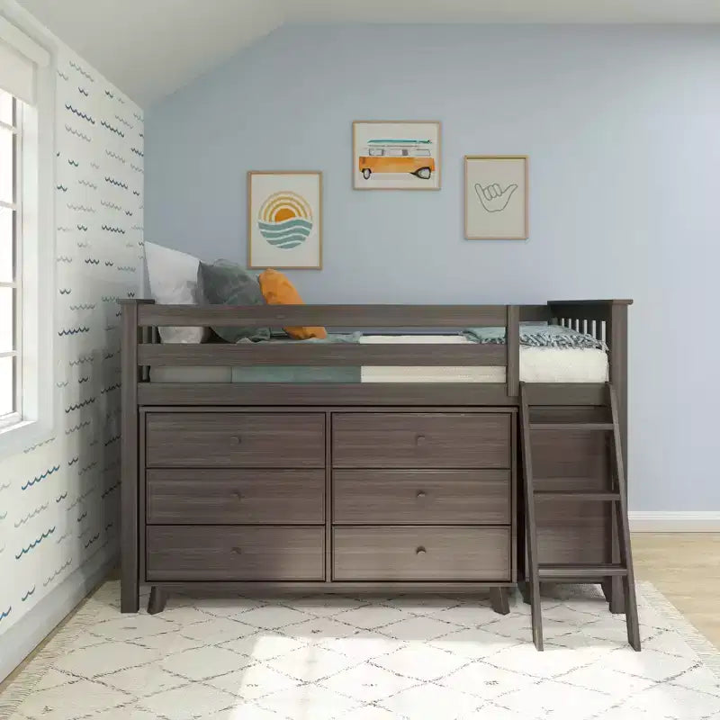 Max & Lily Twin-Size Low Loft with Pull-Out Desk and 3-Drawer Dressers