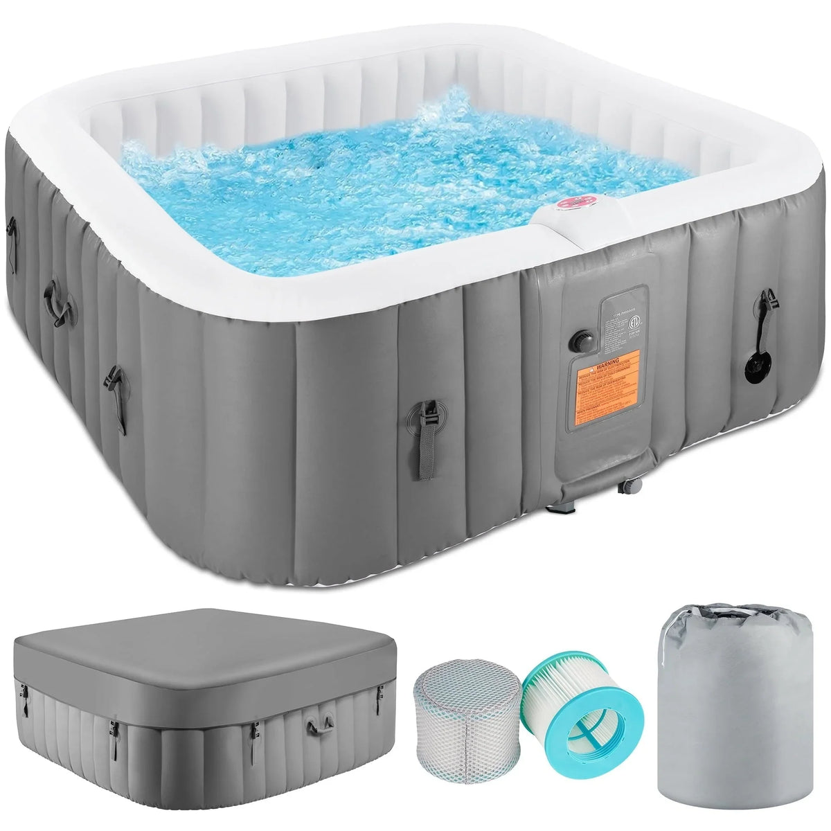 4-6 Person Outdoor Inflatable Hot Tub Spa with Control Panel & 130 Jets, Insulated Tub Cover & Floor Protector - 75???W
