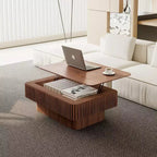 JVNOXK 38.6 Fluted Lift-Top Coffee Table with Storage, Solid Wood Veneer Adjustable Height Modern Accent Table for Living Room, Bedroom, Walnut