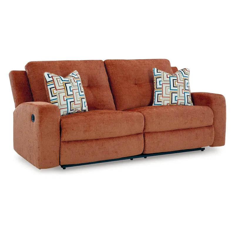 87 Manual Recliner Sofa with Tufted Back & 2 Accent Pillows | Spice Orange