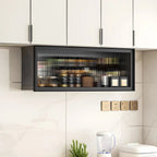 Grey Metal Floating Mounted Glass Kitchen China Cabinet