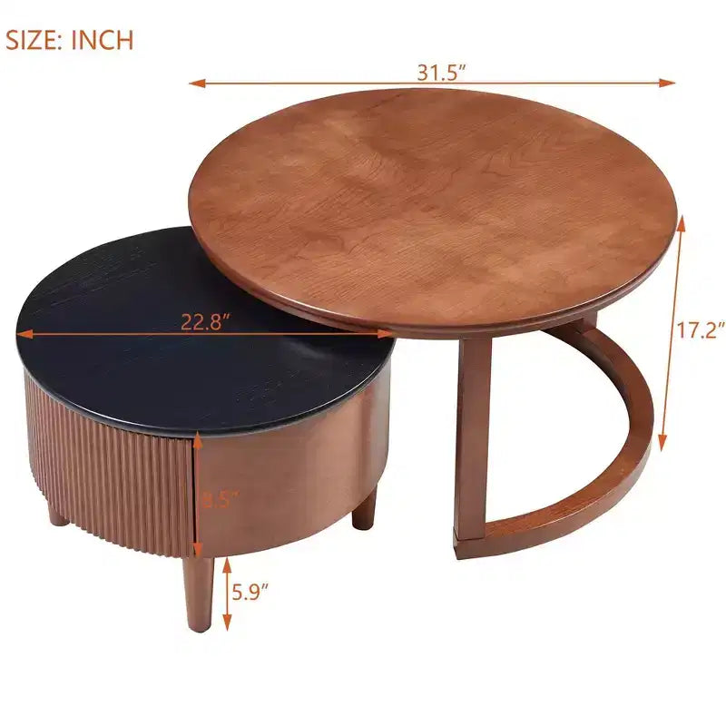 Modern Nesting Coffee Table with Drawer, Round Center Table with storage for Living Room